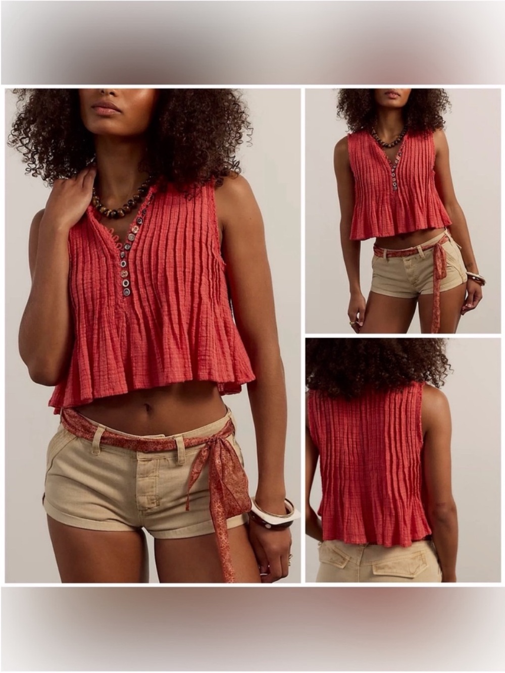 NWT Free People FP One Parker Tank - Cayenne Red Coral - XL